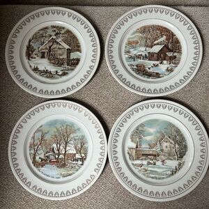 Currier & Ives Winter Scene Decorative Plate Set of 4 Roy Thomas Collection 1978